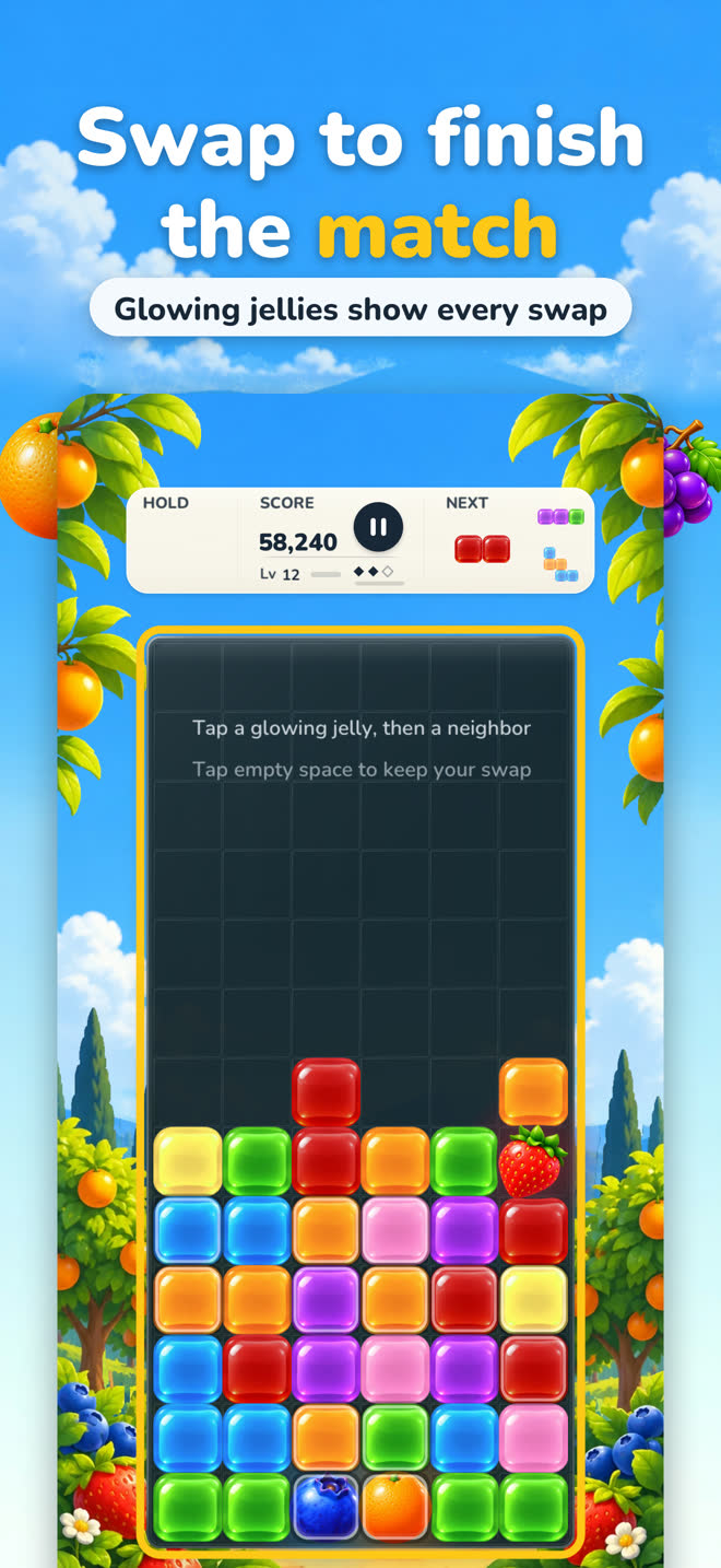 Swap to finish the match: glowing jellies show every swap